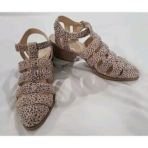 CL Chinese Laundry Caileigh Tan Nude Spotted Calf Hair Cheetah Gladiator Sandals